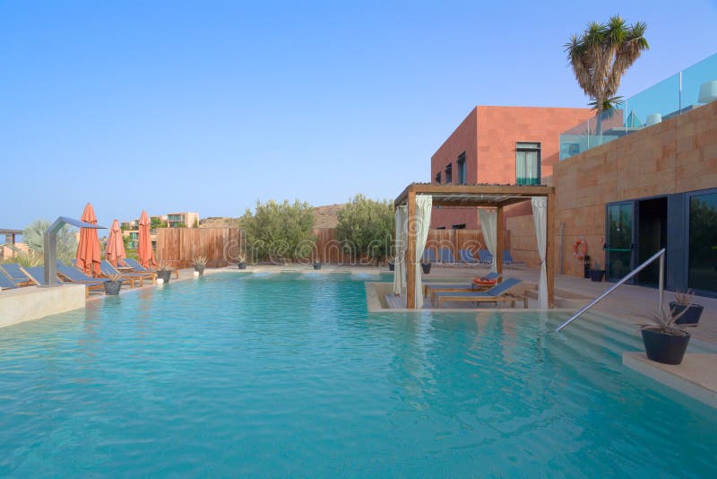 Outdoor Pool Spa with Pergolas in a Luxury hotel. Outdoor Pool Spa with Pergolas in a Luxury hotel