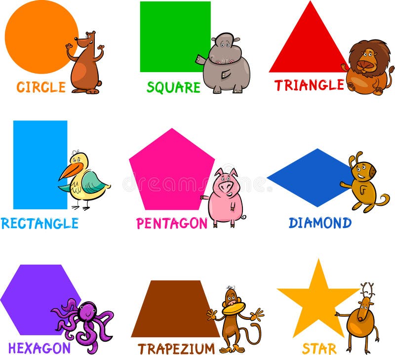Basic Geometric Shapes with Cartoon Animals stock illustration Basic Geometric Shapes with Cartoon Animals stock illustration