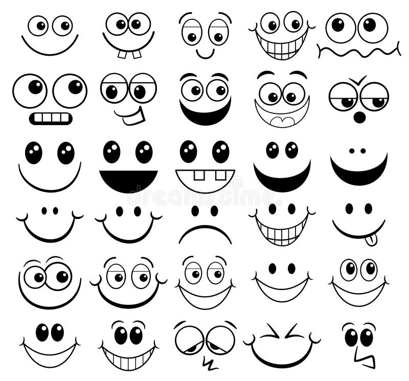 Doodle Facial Expressions Set for Humor Design Stock Vector Illustration of gloat, emoticon