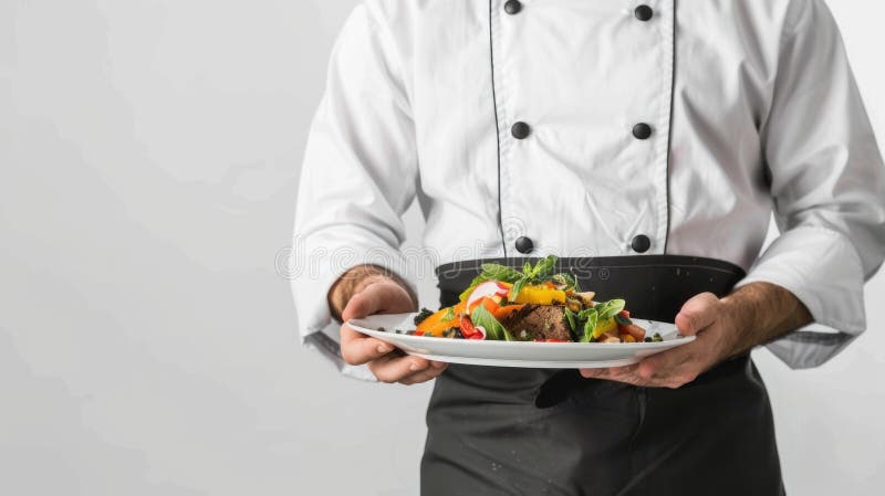 Basic icon of a chef holding a plate of food, symbolizing gourmet cuisine vector illustration