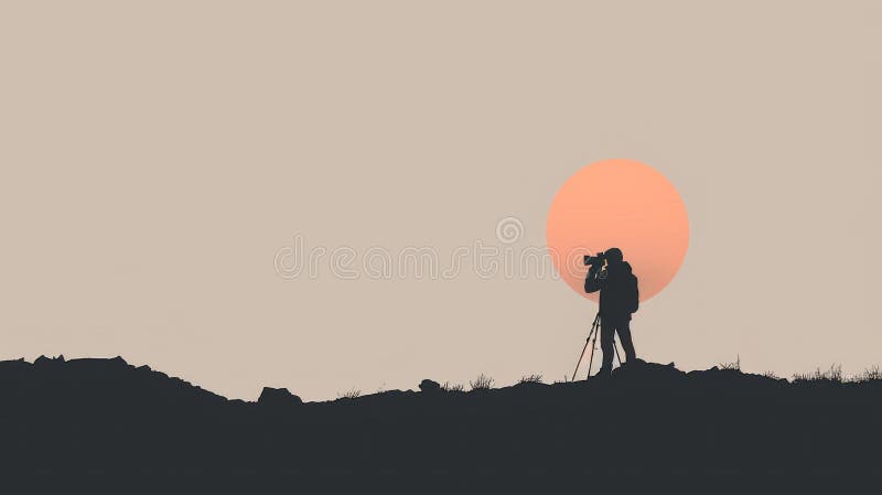 Basic illustration of a photographer\'s silhouette capturing a sunset vector illustration