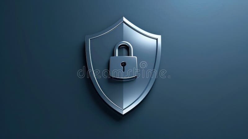 A basic illustration of a shield with a lock, showcasing protection stock illustration