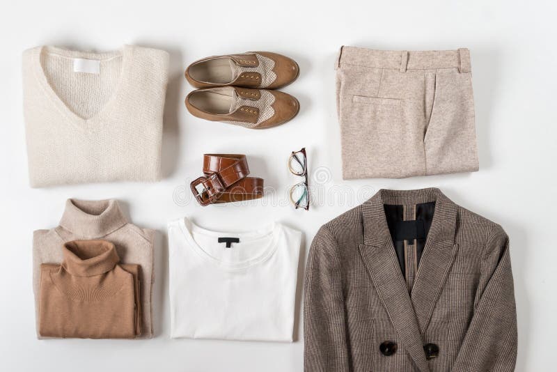 Basic Minimalist Wardrobe. Flat Lay Stock Image - Image of showroom ...
