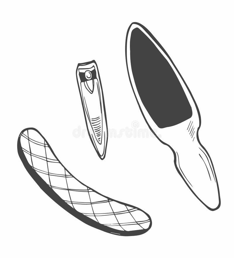 Basic Nail Tools, Outline Classical Manicure Collection of Tools, Hand