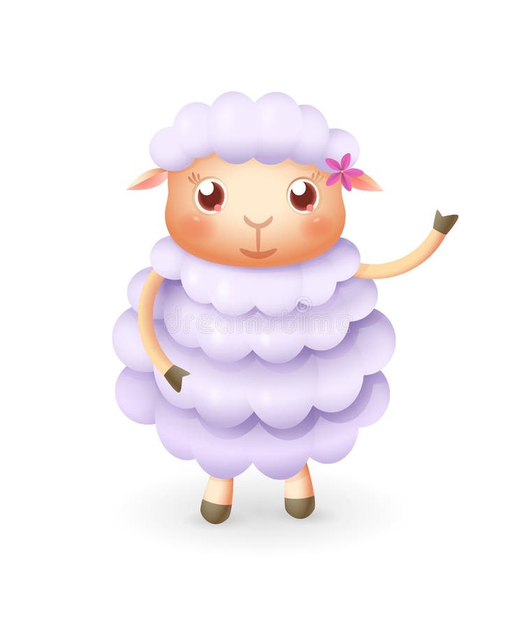 Cute happy sheep smile and wave - vector illustration stock illustration