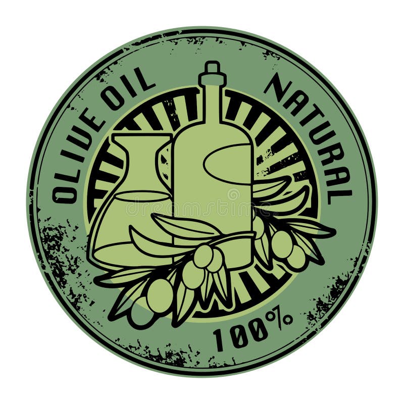 Grunge Rubber Stamp with the Olives and Text Olive Oil Stock Vector