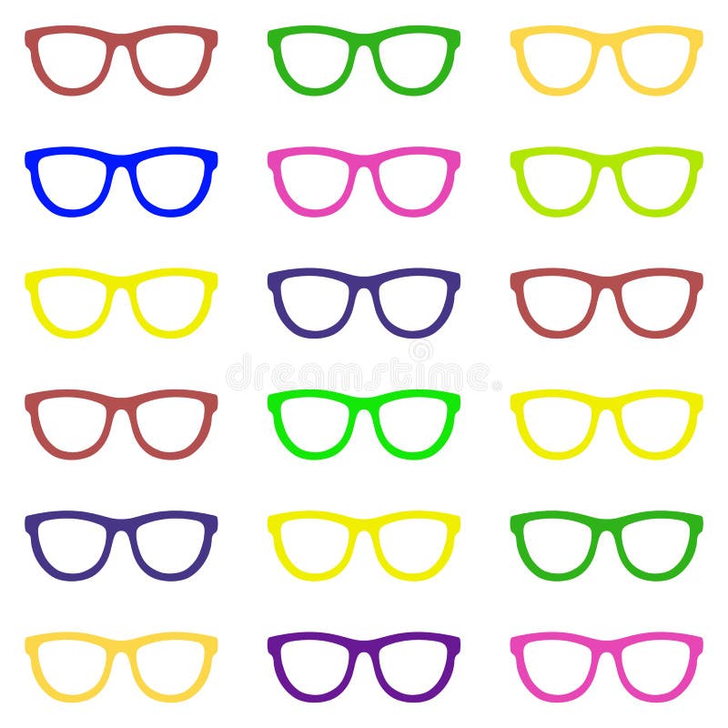 Set of eyeglasses. Seamless pattern with glasses. Vector stock illustration