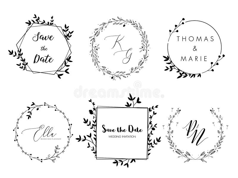 Wedding invitation floral wreath minimal design. Vector template with flourishes ornament elements Wedding invitation floral wreath minimal design. Vector template with flourishes ornament elements