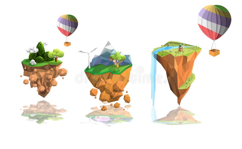 Set island low polygon landscape stock illustration