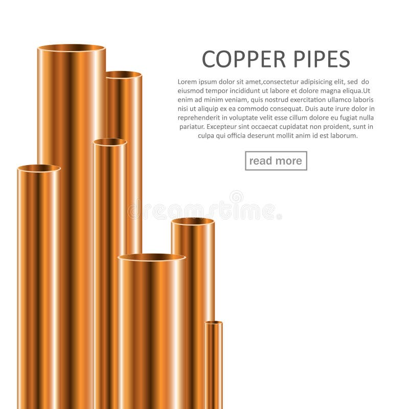 Shiny Copper Pipes Vector Design Illustration. Copper Pipes Background