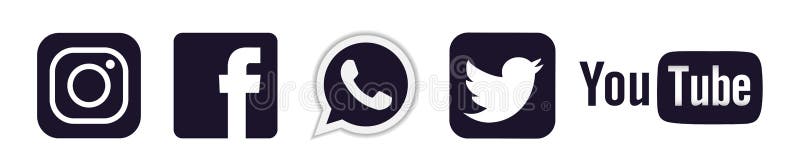 Set of popular social media logos icons in blue Instagram Facebook Twitter Youtube WhatsApp element vector on white background stock illustration