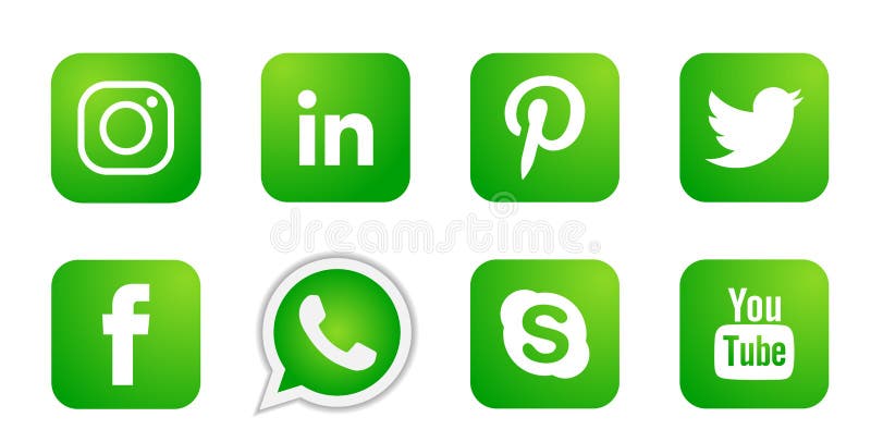 Set Of Popular Social Media Logos Icons In Green Instagram Facebook Twitter Youtube Whatsapp Element Vector On White Background Editorial Image Illustration Of Concept Popular