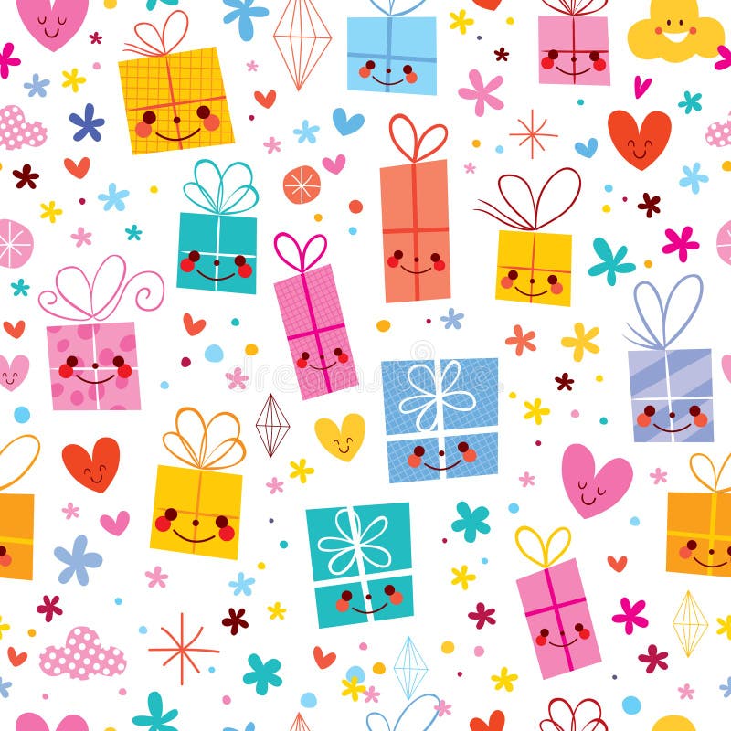 Gift Wrapping Paper Cartoon Seamless Pattern Stock Vector