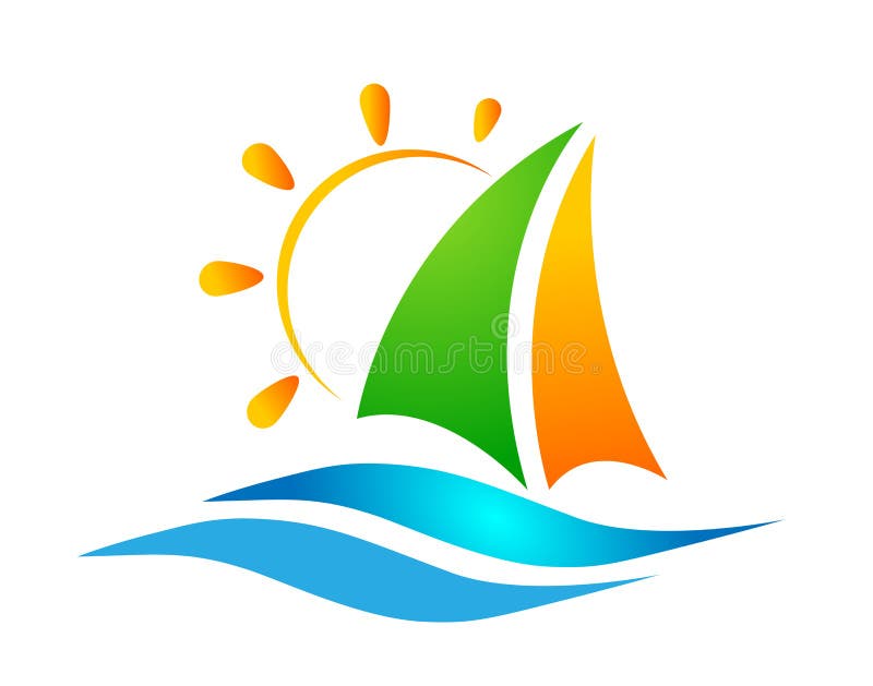 Boat ship sea sun water wave logo icon vector illustrations on white background