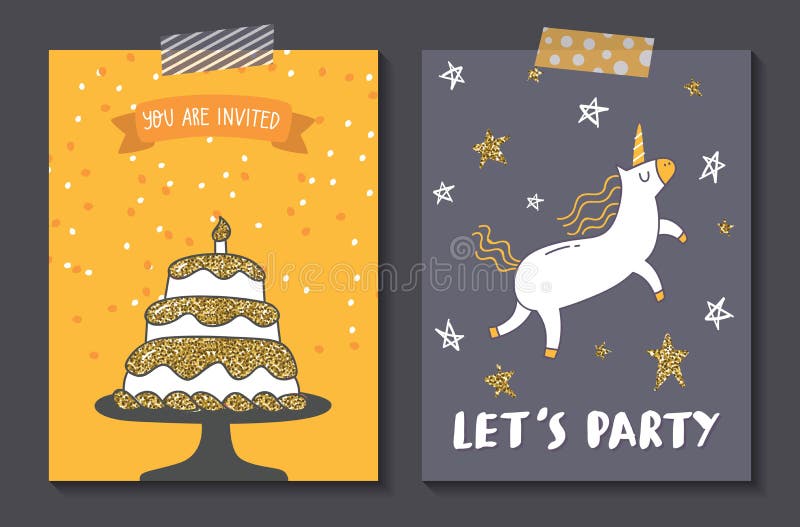 Set of cute birthday card design template stock illustration Set of cute birthday card design template stock illustration