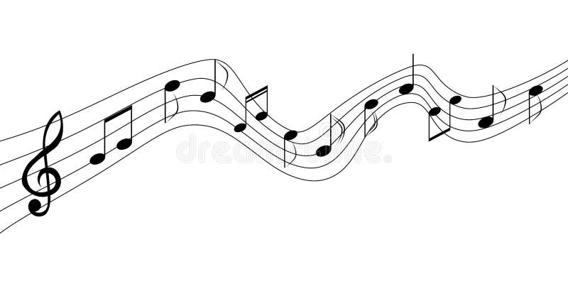 Vector illustration of black music notes flowing on stave isolated in white background. Vector illustration of black music notes flowing on stave isolated in white background.