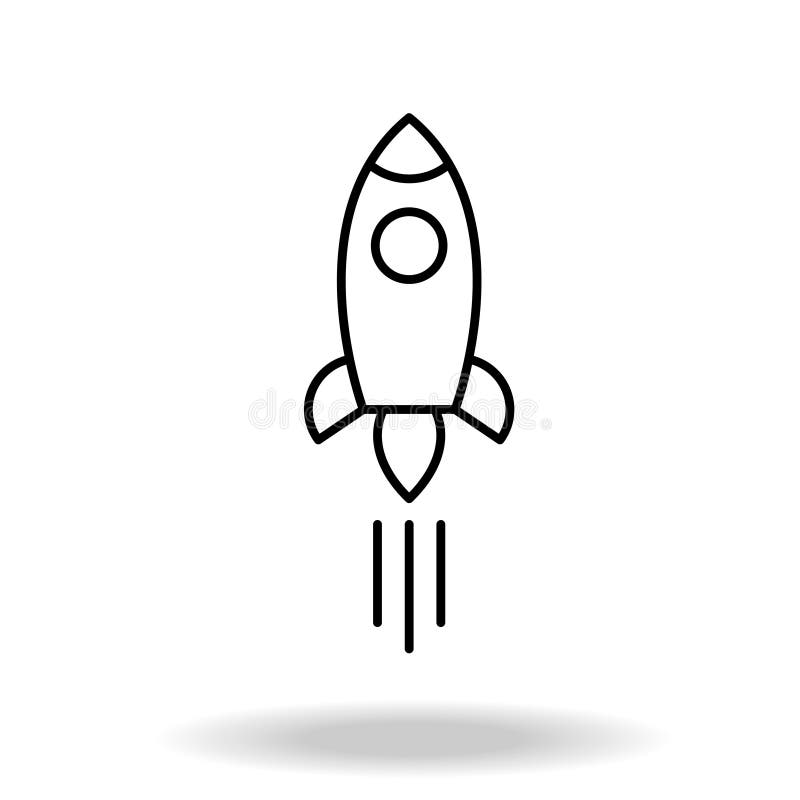 Outline rocket ship with fire. Isolated on white. Flat line icon. Vector illustration with flying rocket. Space travel. Project st royalty free illustration Outline rocket ship with fire. Isolated on white. Flat line icon. Vector illustration with flying rocket. Space travel. Project st royalty free illustration