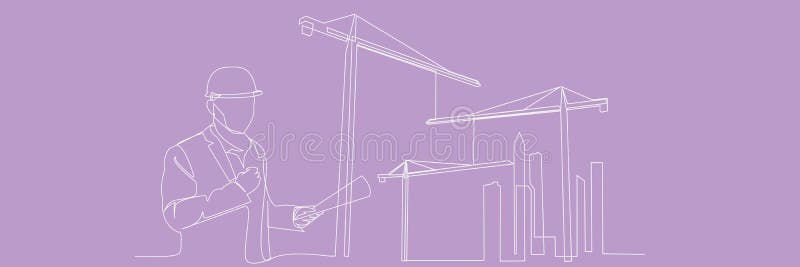 Continuous line drawing engineer building Construction supervision vector illustration simple.industry