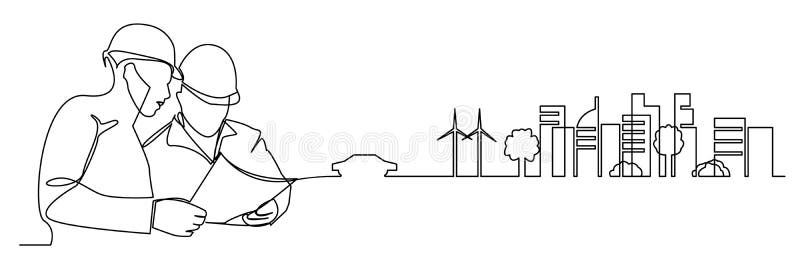 Continuous line drawing engineer building Construction supervision vector illustration simple.industry