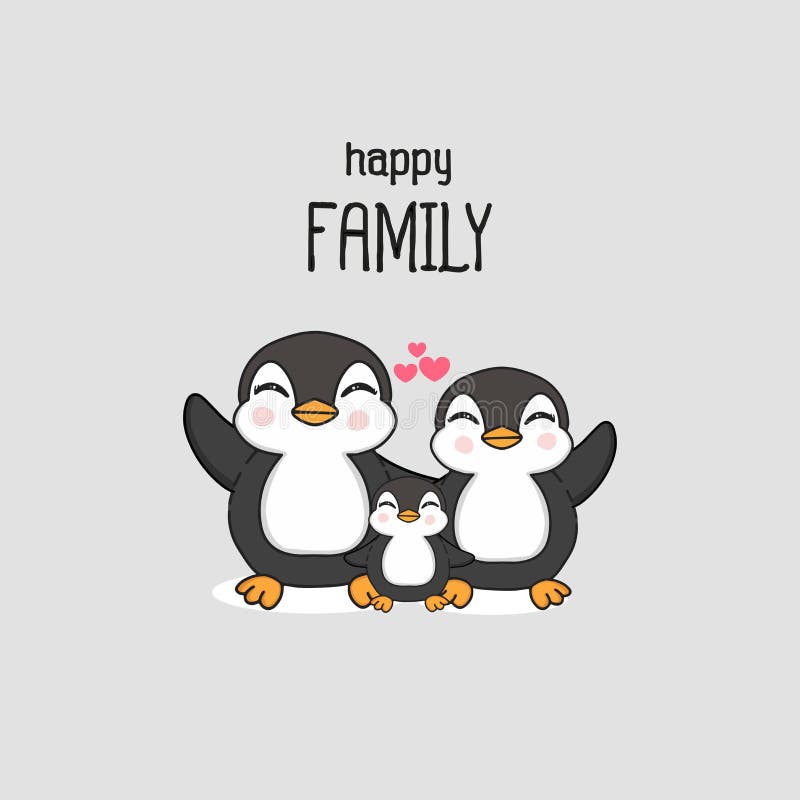 Happy Family with Cute Penguin Hand Drawn Cartoon. Stock Illustration -  Illustration of background, antarctica: 151490773