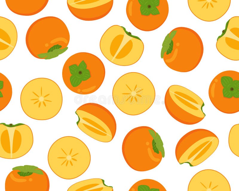 Seamless Pattern Of Fresh Persimmon Fruit