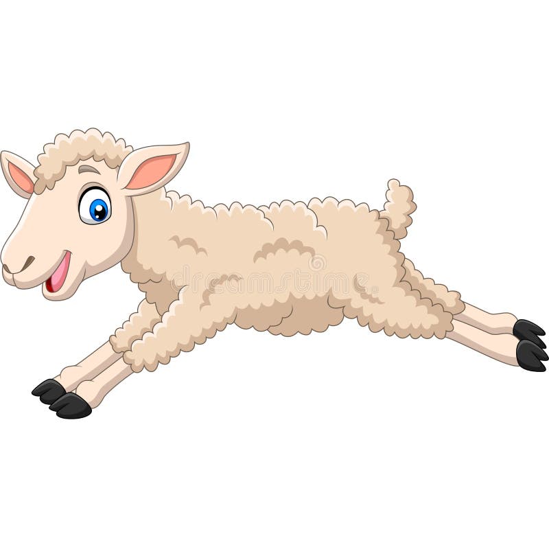 Illustration of Cartoon happy lamb jumping on white background. Cute fluffy lamb vectors