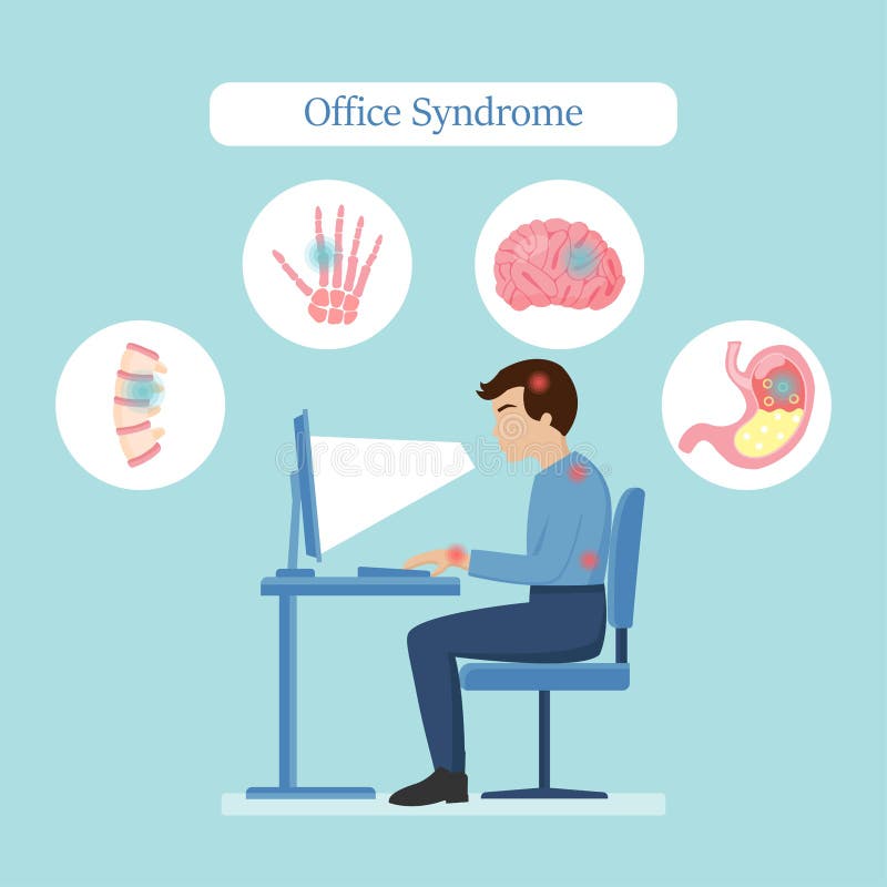 Business man have office syndrome symptoms. stock illustration
