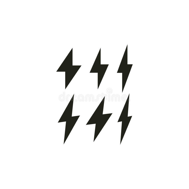 Lightning Bolt Black Vector Icon Set. Stock Vector Illustration of
