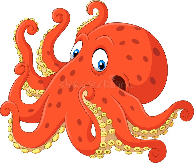 Cute Octopus Cartoon on White Background Stock Vector Illustration of