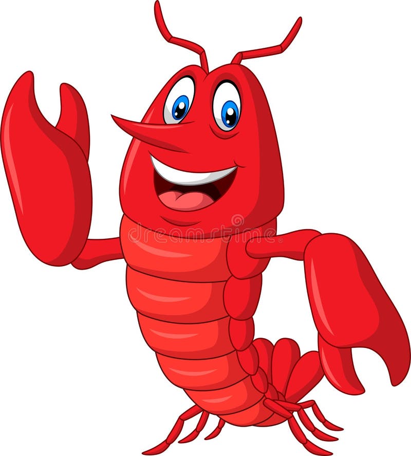 Cartoon Lobster Waving on White Background Stock Vector Illustration