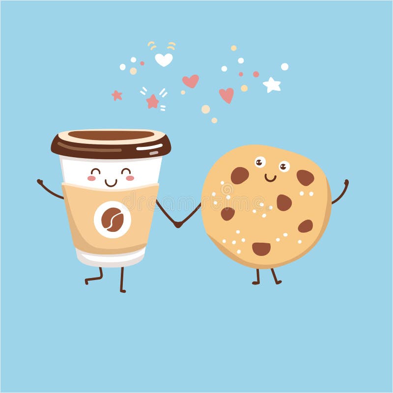Cute vector illustration of a take away coffee cup and a chocolate cookie. vector illustration