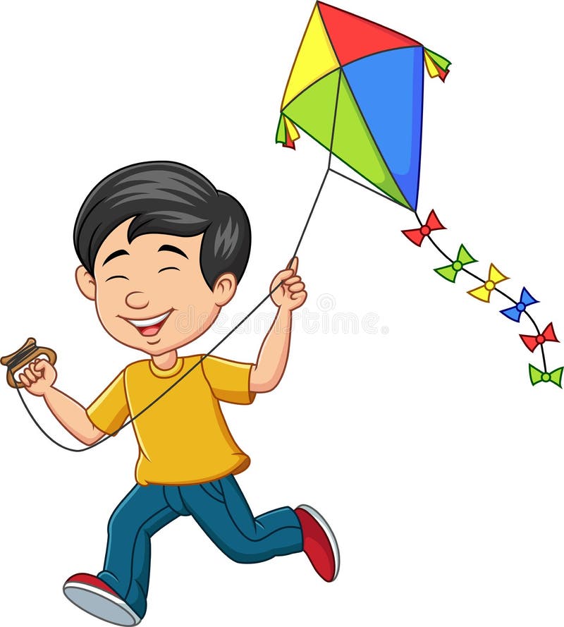 Cartoon Happy Boy Playing Kite Stock Vector - Illustration of cartoon,  infant: 165278867