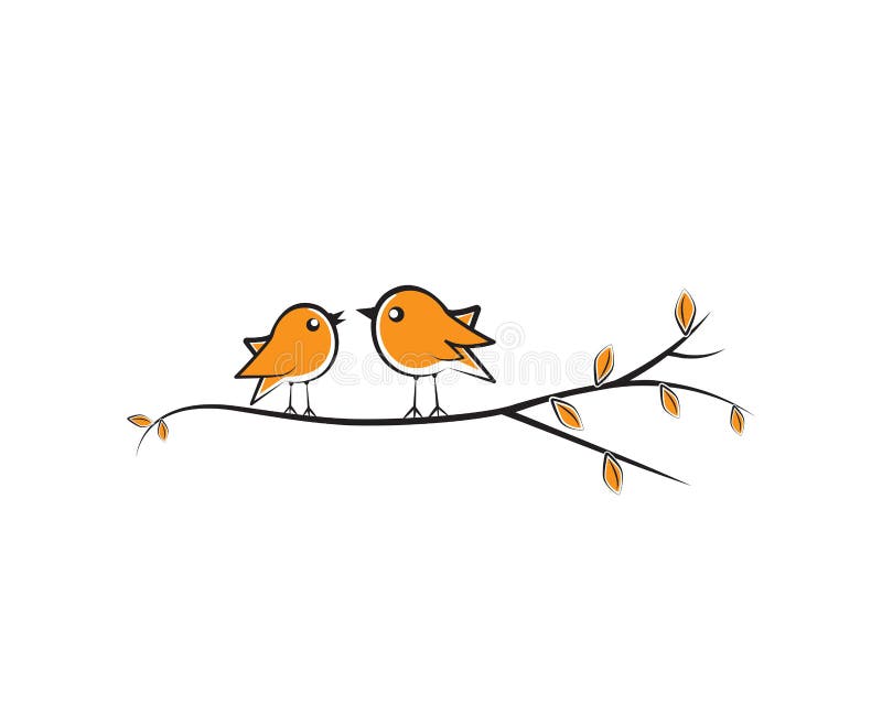 Birds Silhouettes on Branch, Vector. Colorful Birds Illustration. Wall