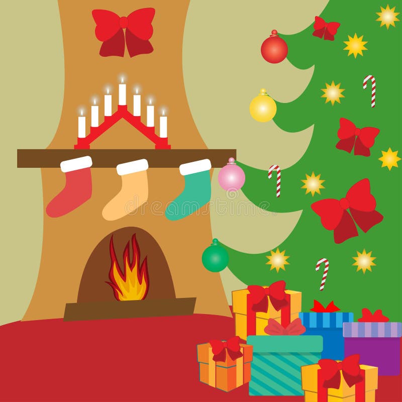 Fire Place Christmas Tree Stock Illustrations 691 Fire Place