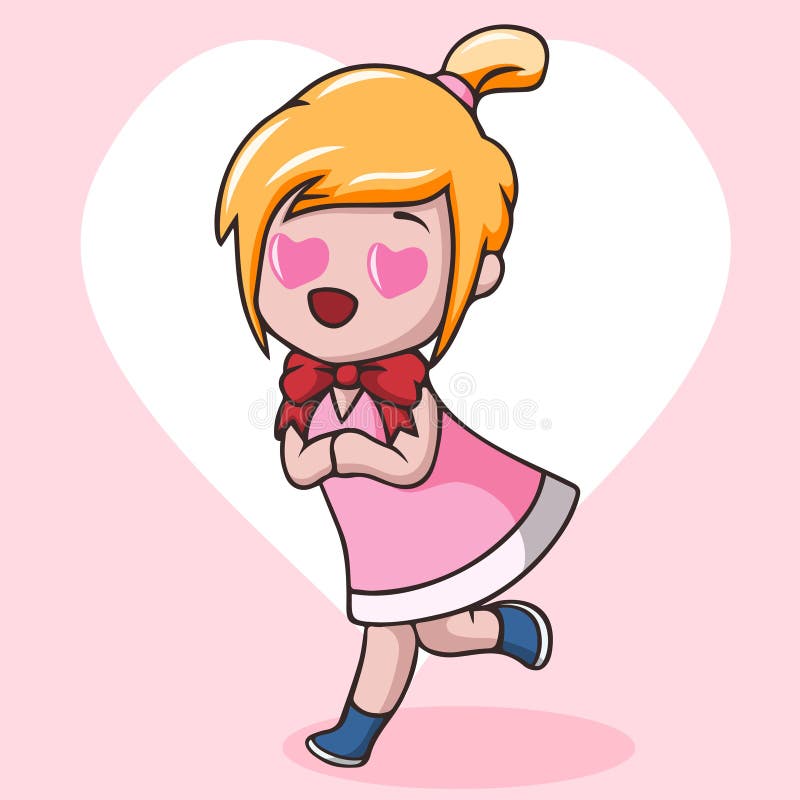Cute Girl Cartoon with Heart Shaped Eyes Falling in Love Stock Vector