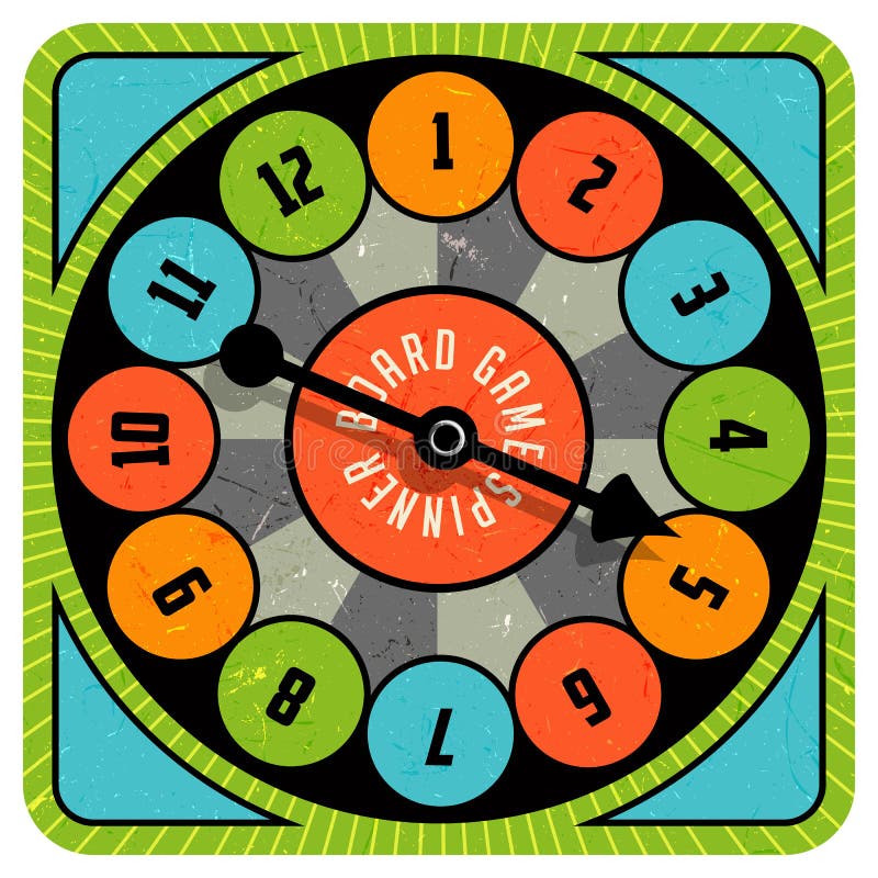 Vintage style spinner for board game with spinning arrow, numbers, and letters.