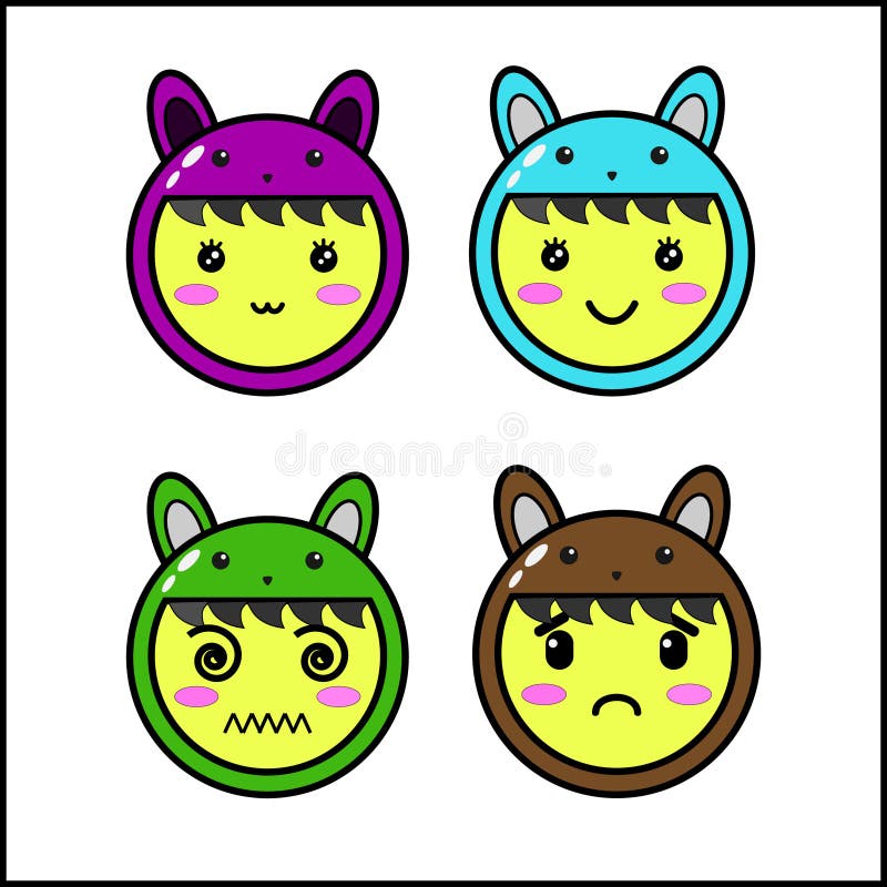 Design Emoji Doll Bundle on White Background Stock Vector
