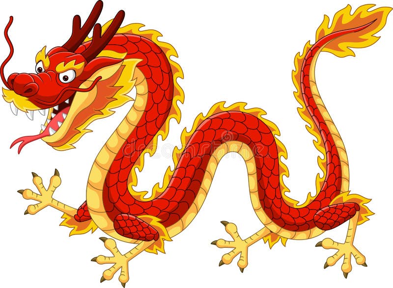 Cartoon Red Chinese Dragon Flying Stock Vector - Illustration of