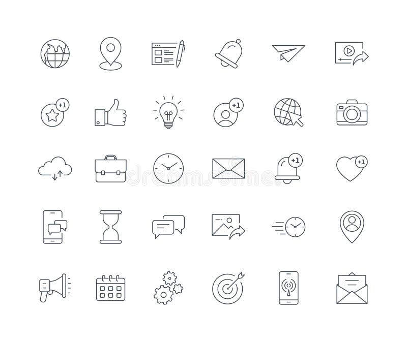 Set of modern thin line social media icons. Vector flat line design style stock illustration