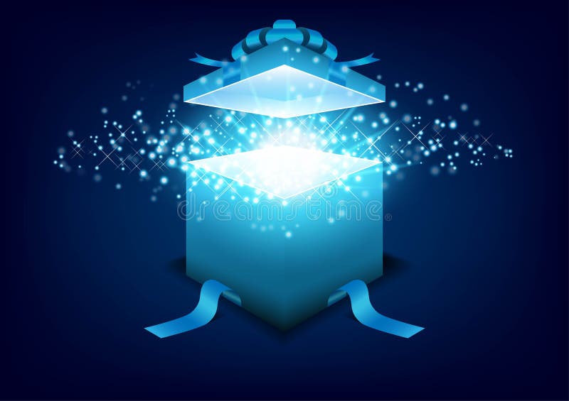 Magic Gift Box Open with Bright Particle. Opened 3d Realistic Gift Box