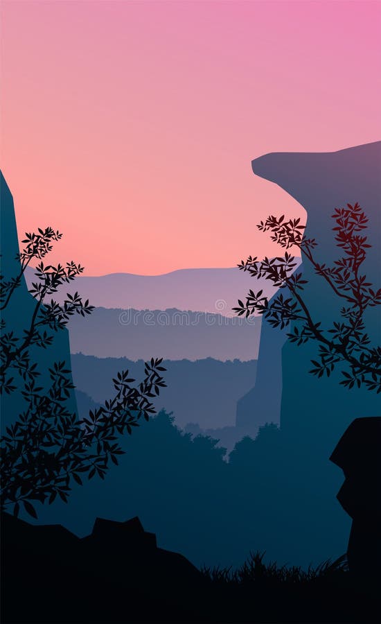 Natural Forest Mountains Horizon Hills Silhouettes Of Trees Evening Sunrise And Sunset Landscape Wallpaper Illustration Stock Vector Illustration Of Field Hiking 174748032
