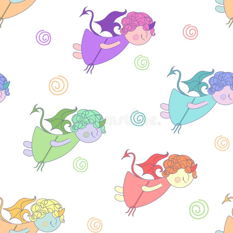 Seamless pattern. Little devils of pink, purple, blue, green, orange colors, vector vector illustration