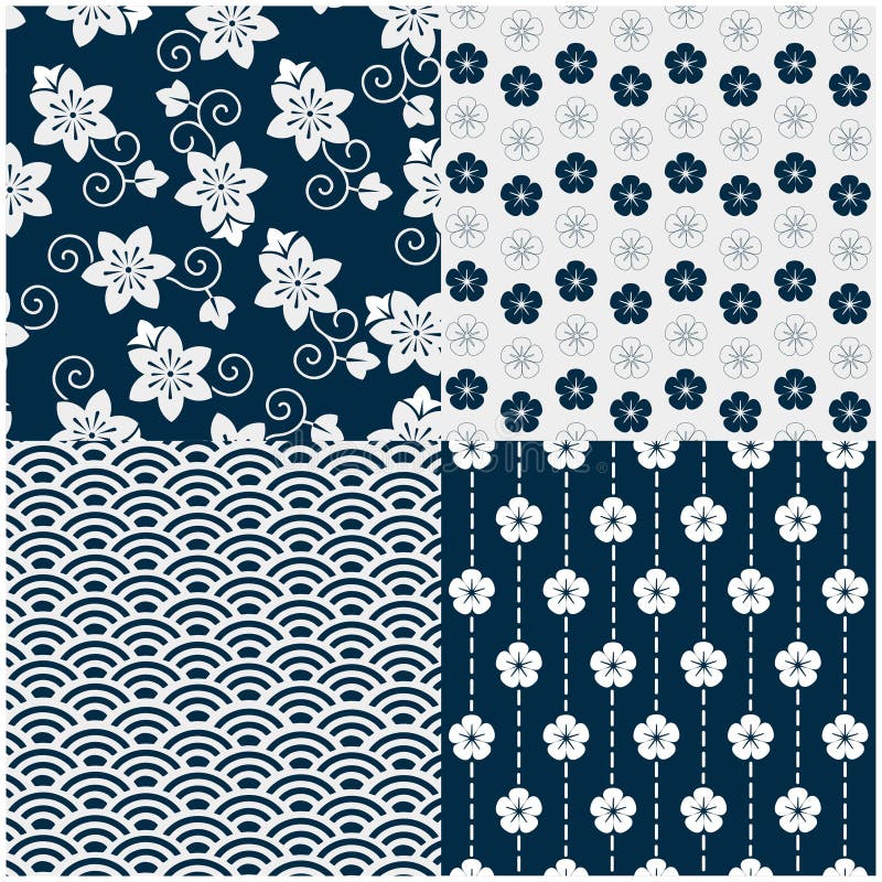 Set of Traditional Japanese Seamless Pattern Stock Illustration ...