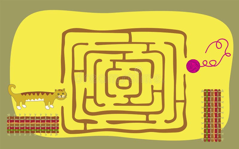 Maze game for children with a kitten and a ball of yarn. vector illustration Maze game for children with a kitten and a ball of yarn. vector illustration