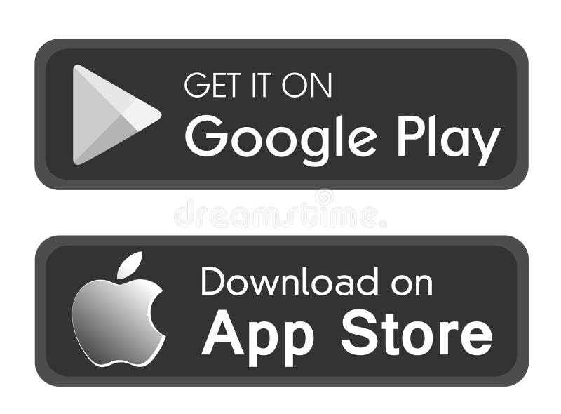 App store buttons set. Google Play Store logo.  AppStore logo. Apple  App Store button. Microsoft download app. Stock Vector