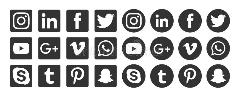 Set of Popular Social Media Logos Vector Web Black Icon. Youtube ...