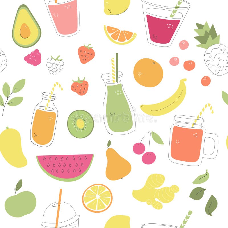 Vector seamless pattern with fruit smoothies. stock illustration