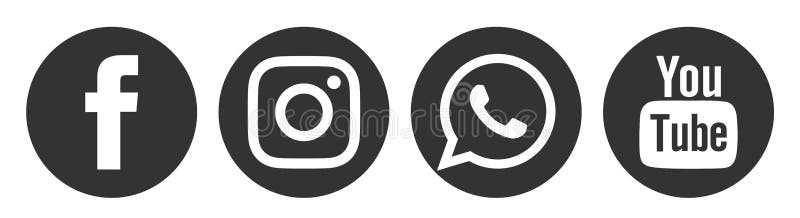 Facebook, Instagram, whatsapp, youtube social media logo icon in black vector isolated on white background