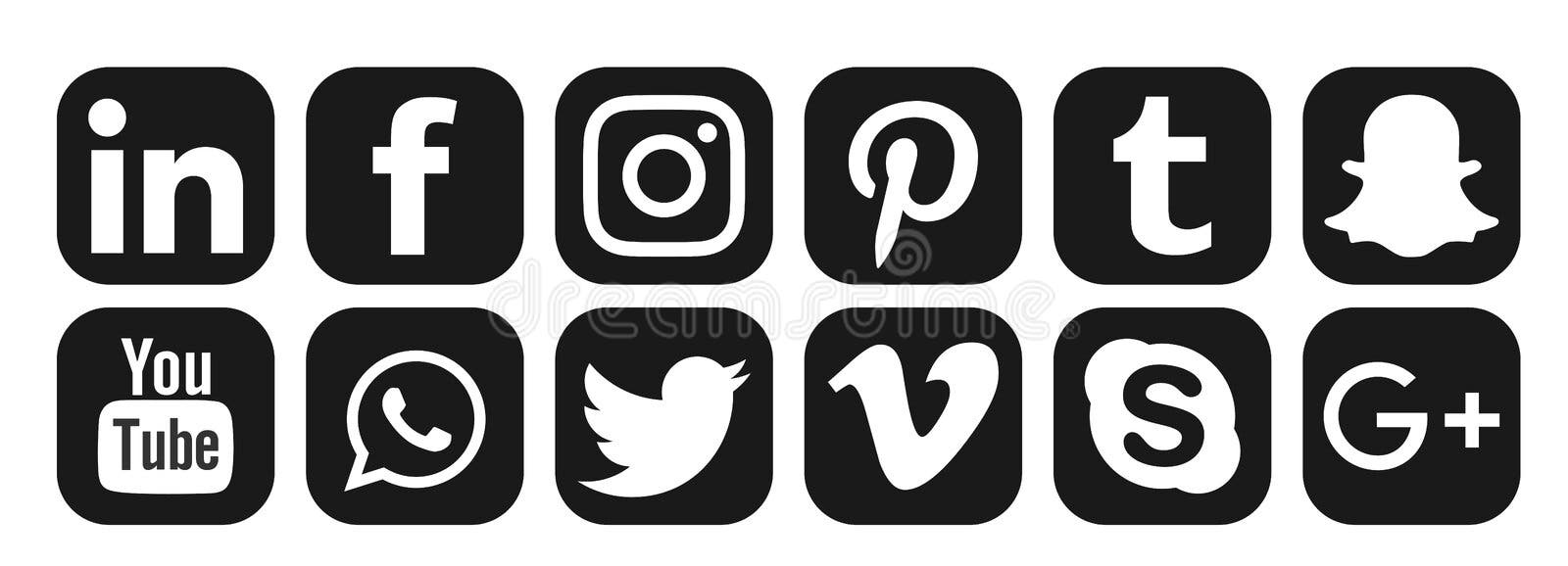 Facebook, Instagram, Whatsapp, Youtube Social Media Logo Icon in Black ...