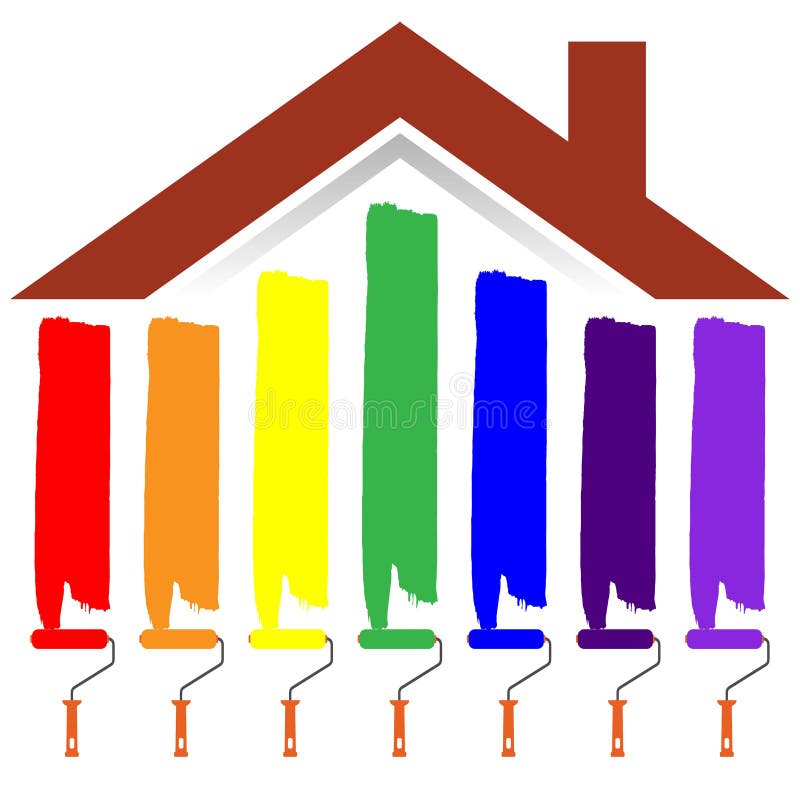Paint Rollers with Different Colors Painting a House Stock Vector